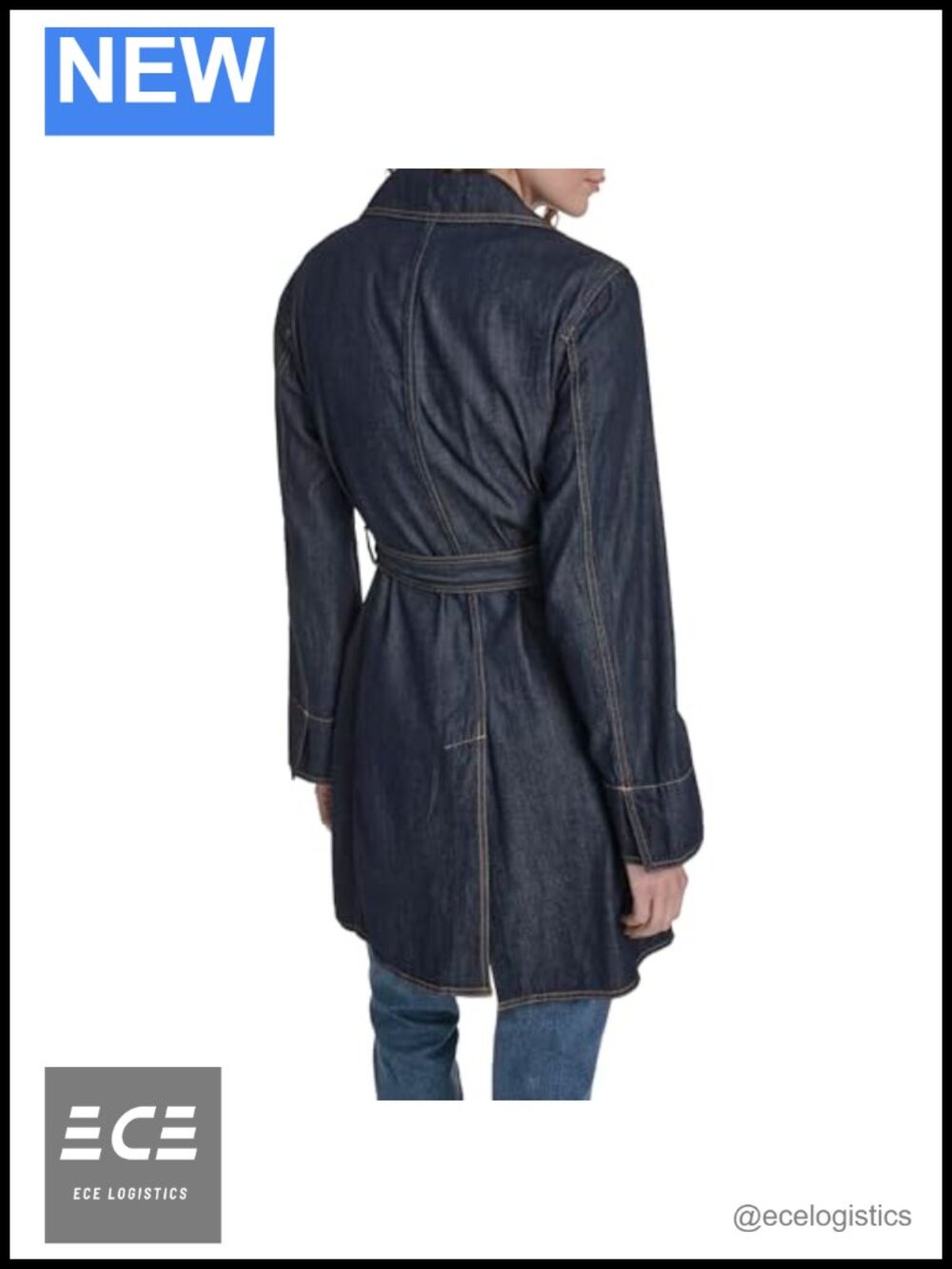 Nautica Denim Jean Trench Jacket Cuff Sleeve Notch Collar Outerwear - Picture 3 of 5